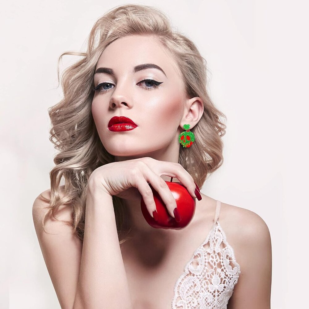 Women's Poison Apple Snow White Witches Cute Halloween Plastic Cosplay Earrings - Picture 5 of 5